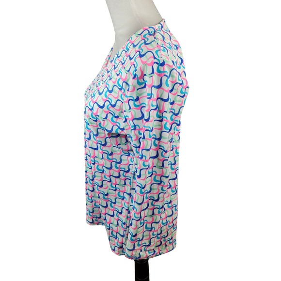 Lulu B Womens Medium V Neck Long Sleeve Top Colorful Swirl Print Stretch Blouse - Picture 4 of 7